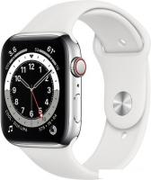 Умные часы Apple Watch Series 6 LTE 44 мм (сталь серебристый/белый спортивный)