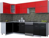 Угловая кухня Интерлиния Мила Gloss 60-12x30 (красный/черный глянец)