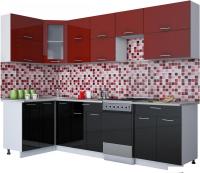 Угловая кухня Интерлиния Мила Gloss 50-12x28 (бордовый/черный глянец)
