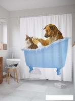 Шторка-занавеска для ванны JoyArty Кот и пес в ванной sc_15568