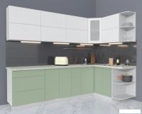 Угловая кухня Интерлиния Мила Матте 1.5x2.7 А правая (белый/мята/опал светлый)