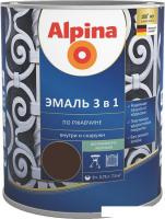 Эмаль Alpina Эмаль 3 в 1 по ржавчине (шоколадный, шелковисто-матовая, 0.75 л)