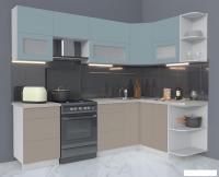 Угловая кухня Интерлиния Мила Матте 1.5x2.5 Б правая (океан/луна/травертин серый)