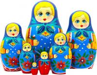 Развивающая игра Брестская Матрешка В синем платке и сарафане с цветочным декором (набор 7 шт)