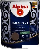 Эмаль Alpina Эмаль 3 в 1 по ржавчине (шоколадный, шелковисто-матовая, 2.5 л)