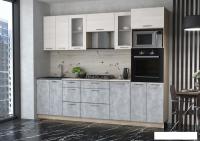 Готовая кухня Интерлиния Мила 2.6 ВТ (вудлайн кремовый/бетон/бискайская сосна)