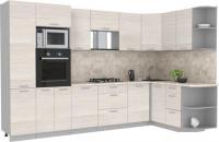 Готовая кухня Интерлиния Мила Лайт 1.68x3.2 правая (вудлайн кремовый/вудлайн кремовый/малага)