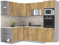 Готовая кухня Интерлиния Мила Лайт 1.68x2.4 левая (дуб золотой/дуб золотой/малага)