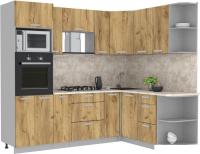 Готовая кухня Интерлиния Мила Лайт 1.68x2.4 правая (дуб золотой/дуб золотой/малага)