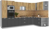 Готовая кухня Интерлиния Мила Лайт 1.68x3.4 правая (дуб золотой/антрацит/дуб бунратти)