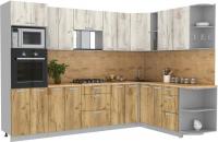 Готовая кухня Интерлиния Мила Лайт 1.88x3.0 правая (дуб белый/дуб золотой/дуб бунратти)