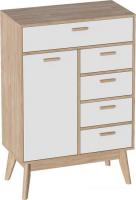 Комод Мебельград Калгари высокий (дуб натуральный светлый/белый матовый)