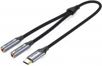 Кабель Vention BGNHY USB Type-C - 2x 3.5 Jack (0.3 м, черный)