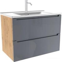 ЗОВ Тумба с умывальником Дион 90 D90LHO0M7015GKV5-OL90 (графит глянец/дуб)