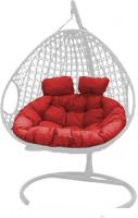 Подвесное кресло M-Group Для двоих Люкс 11510106 (белый ротанг/красная подушка)