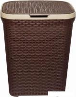Корзина ВиолетПласт для белья 60 л с крышкой Ротанг (коричневый)