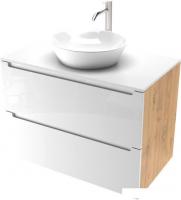 ЗОВ Тумба под умывальник Дион 100 D100LHO0M9003GKV5-KP13W (белый глянец/дуб)