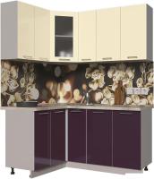 Готовая кухня Интерлиния Мила Пластик 1.2x1.7 (слива глянец/ваниль глянец/травертин)