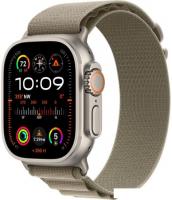 Умные часы Apple Watch Ultra 2 LTE 49 мм (титановый корпус, титановый/оливковый, текстильный ремешок