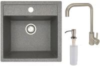 Кухонная мойка БелЭворс Rio + смеситель W4998-4 + дозатор L405-1 (серый/сатин)
