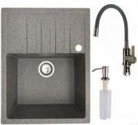 Кухонная мойка БелЭворс Vega R + смеситель W74004-9 + дозатор L405-1 (серый/сатин)