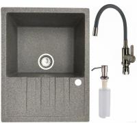 Кухонная мойка БелЭворс Vega L + смеситель W74004-9 + дозатор L405-1 (серый/сатин)