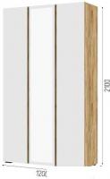 Шкаф распашной Стендмебель Хелен ШК 02 3-х створчатый с зеркалом (белый/дуб крафт золотой)