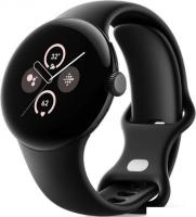 Умные часы Google Pixel Watch 2 (матовый черный/обсидиан, спортивный силиконовый ремешок)
