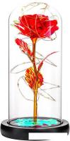 Искусственный цветок Sipl Вечная роза в стеклянном абажуре с подсветкой AG776