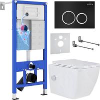 Унитаз подвесной Roxen Cube Bidet One Rimless 6 в 1 StounFix Slim 508149 (кнопка: черный матовый)