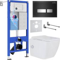 Унитаз подвесной Roxen Cube Bidet One Rimless 6 в 1 StounFix Slim 649838 (чёрное стекло)