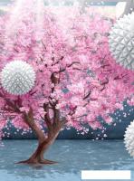 Фотообои ФабрикаФресок 3D Шары на фоне Сакуры 832270 (200x270)