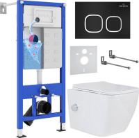Унитаз подвесной Roxen Cube Bidet One Rimless 6 в 1 StounFix Slim 546731 (кнопка: черный матовый)