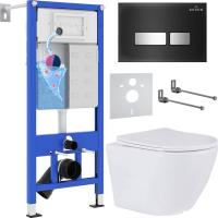 Унитаз подвесной Roxen Antares One Rimless 6 в 1 StounFix Slim 642915 (чёрное стекло)