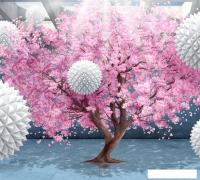 Фотообои ФабрикаФресок 3D Шары на фоне сакуры 833270 (300x270)