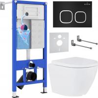 Унитаз подвесной Roxen Antares One Rimless 6 в 1 StounFix Slim 543489 (кнопка: черный матовый)