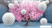 Фотообои ФабрикаФресок 3D Шары на фоне сакуры 835270 (500x270)