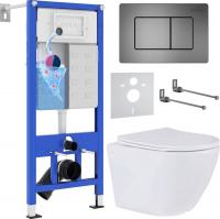 Унитаз подвесной Roxen Antares One Rimless 6 в 1 StounFix Slim 613423 (оружейная сталь/металл)