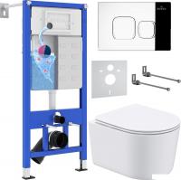 Унитаз подвесной Roxen Simple Compact в комплекте с инсталляцией StounFix Slim 6 в 1 918025 (кнопка: