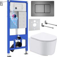 Унитаз подвесной Roxen Simple Compact в комплекте с инсталляцией StounFix Slim 6 в 1 954681 (кнопка: