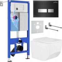 Унитаз подвесной Roxen Boro One Rimless 6 в 1 StounFix Slim 649644 (чёрное стекло)