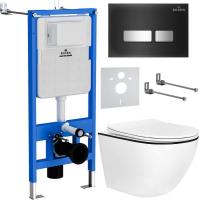 Унитаз подвесной Roxen Antares Black в комплекте с инсталляцией StounFix Slim 6 в 1 964974 (кнопка: