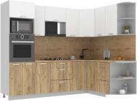 Готовая кухня Интерлиния Мила Лайт 1.68x2.6 правая (белый платинум/дуб золотой/дуб бунратти)