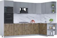 Готовая кухня Интерлиния Мила Лайт 1.68x3.0 правая (серебро/дуб веллингтон/белый гранит)