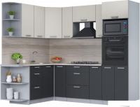 Готовая кухня Интерлиния Мила Лайт 1.68x2.4 левая (персидский жемчуг/антрацит/травертин серый)