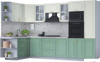 Готовая кухня Интерлиния Мила Шато 1.68x3.2 ВТ левая (белый/мята/бискайская сосна)