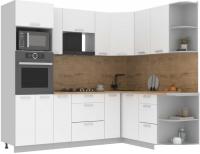 Готовая кухня Интерлиния Мила Лайт 1.68x2.4 правая (белый платинум/белый платинум/дуб бунратти)