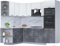 Готовая кухня Интерлиния Мила Лайт 1.68x2.4 левая (белый платинум/бетон портленд/белый гранит)