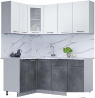 Готовая кухня Интерлиния Мила 12x18 (белый платинум/бетон портленд/белый гранит)