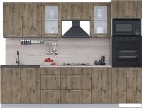 Готовая кухня Интерлиния Мила 2.8 ВТ (дуб веллингтон/дуб веллингтон/травертин серый)